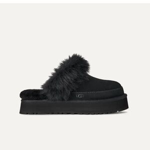 UGG Women's Black Fluffy Slippers Disquette Chalet